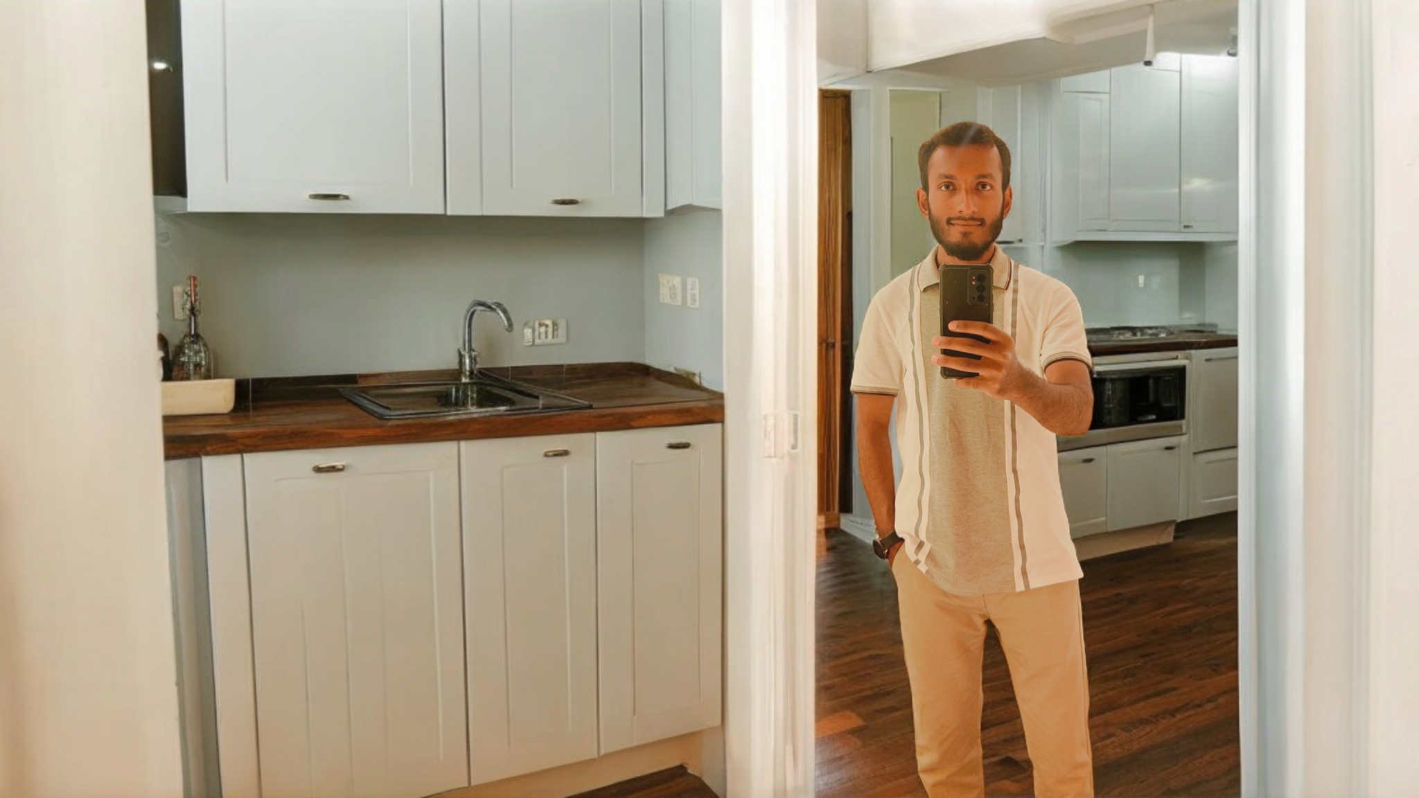 Light Grey Kitchen Cabinets & Dark Wood Floors